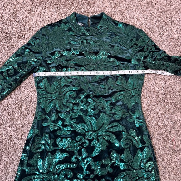 Venus Dress Women Dark Green Sequin Velvet Long Sleeve Mini Party Glam Size 8 - Picture 6 of 8
